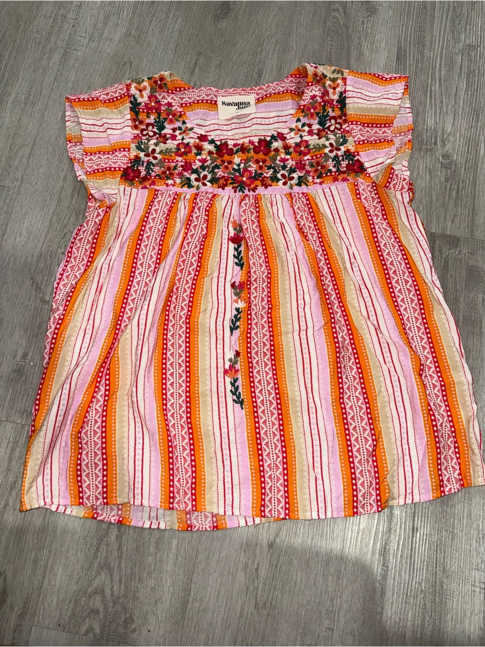Savanna Jane Pink, Orange & Red Embroidered Stripe Dress